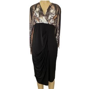 Genese Dress Sheath Black Chain Print Long Sleeve Surplice V Neck Knee 4…